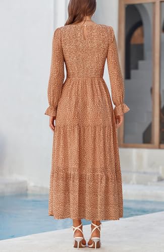 Image of BTFBM Women Casual Long Sleeve Crew Neck Fall Dress Bohemian Relaxed Fit Floral Flowy Maxi Dresses Tiered Cocktail Dress