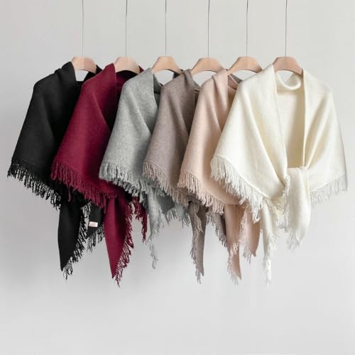 2025 Lightweight Fringe Triangle Shawl Wrap for Women Solid Color Scarf Cape for All Seasons Cover Up Accessory4
