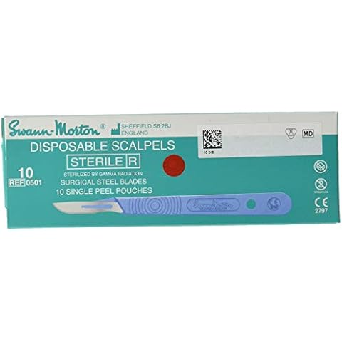 SWANN-MORTON No10 Sterile Disposable Handle and Scalpel, Blue, 10 Count Cover