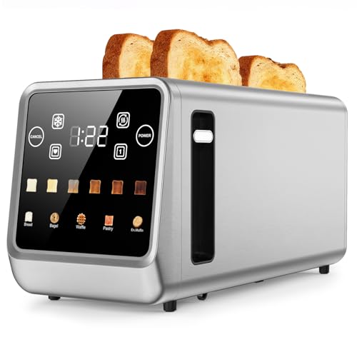 Image of Smart 4 Slice Long Slot Toaster with Digital Touchscreen- Stainless Steel Toaster, 6 Shade Settings, Defrost, Reheat & Single-Slice Modes, 1-Touch Memory for Quick Morning Prep