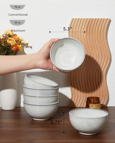 Image of Pokini 5.3 inch Stoneware Cereal Bowls Set of 6, 22 Oz Soup Bowls Set