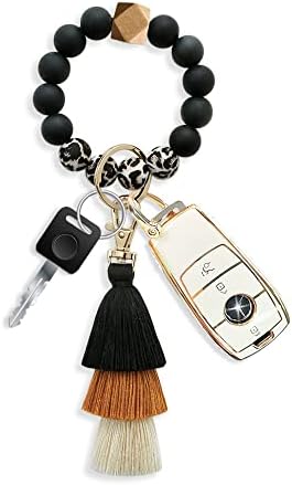 Tassel Keychains for Women,Silicone Key Ring Bracelet,Cute Car Keychains,Elastic Beaded Keychains Wristlet