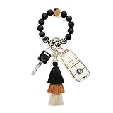Tassel Keychains for Women,Silicone Key Ring Bracelet,Cute Car Keychains,Elastic Beaded Keychains Wristlet