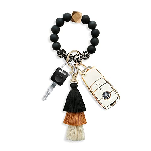 Tassel Keychains For Women,Silicone Key Ring Bracelet,Cute Car Keychains,Elastic Beaded Keychains Wristlet #TOP9