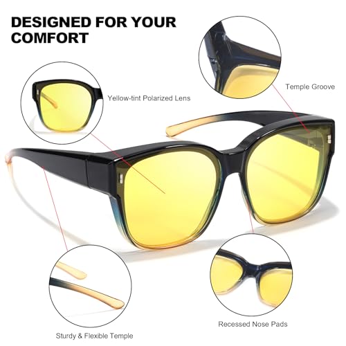 Trysee Night Vision Driving Glasses Fit Over Glasses for Men Women, Polarized Anti Glare Night Vision Pro Glasses TS30914