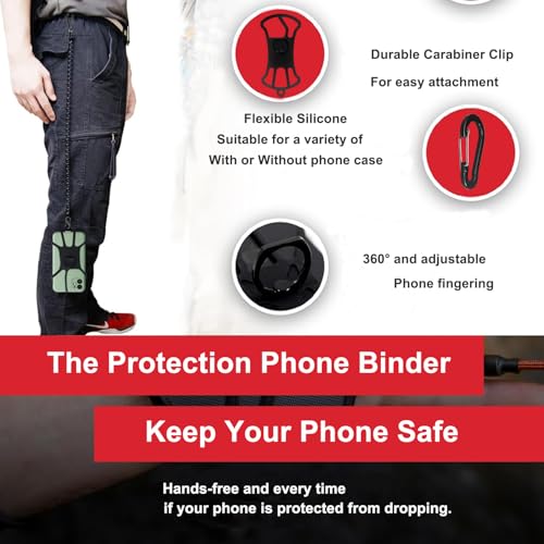 Anti-Drop Cellphone Tether,Phone Leash,Retractable Tether with Silicone Phone Holder Fit Hiking/Climbing/Outdoor (Black)