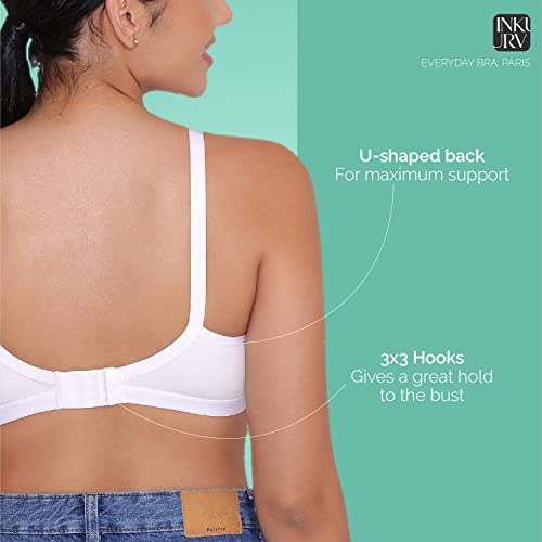 Image of INKURV Everyday Bra for Women's and Girls | Non Padded | Non Wired | Full Coverage Bra in Rich Cotton Fabric - Paris | Combo of 2 |
