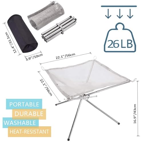 22″Portable Fire Pit for Camping,Large Upgrade Collapsing Stainless Steel Mesh Outdoor Fire Pits for BBQ Heating, Bonfire, Barbecue, Patio,Backyard, Garden(Carrying Bag Included)