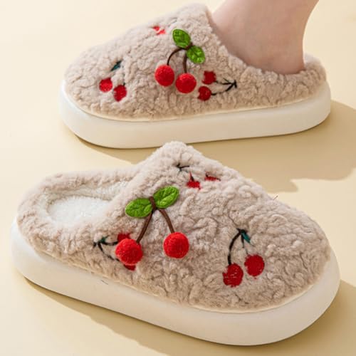Cute Cherry Shape Slippers for Women Indoor Outdoor Memory Foam Soft Warm Cozy Fuzzy Bedroom Non-slip House Shoes Christmas Gift2