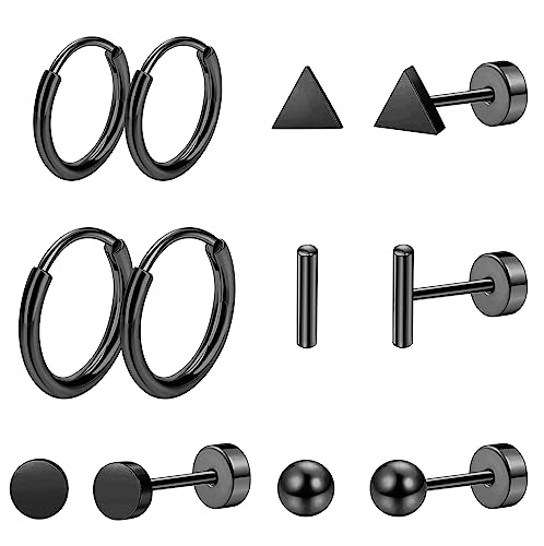 Staligue 6 Pairs Titanium Earrings for Women Men G23 Pure Titanium Earrings for Sensitive Ears Ball Dot Triangle 20G hypoallergenic Titanium Earrings Sets for Multiple Piercing Nap Flat Back Earrings Set