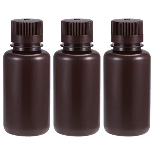 Uxcell Plastic Lab Chemical Reagent Bottle 250Ml/8.5Oz Small Mouth Sample Sealing Liquid Storage Container Brown 3Pcs #TOP15