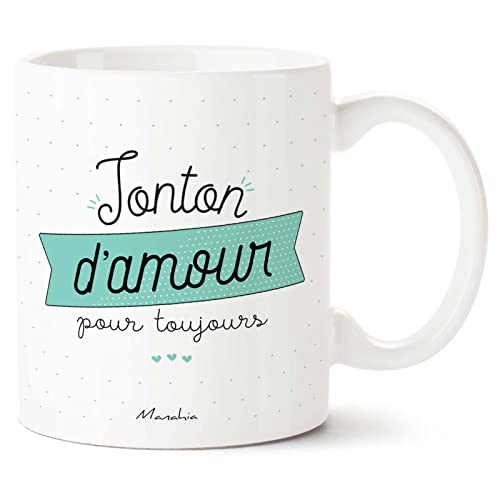 Manahia Mug Cadeau Tonton - Tonton d'amour pour toujours - Avec Boite Kraft - Imprimé en France - 330 mL Céramique - Tasse Oncle - Annonce Naissance -...