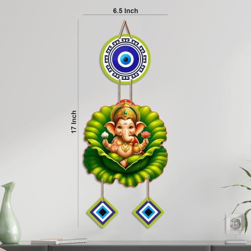 Image of Artvibes Bal Ganesh on Lotus Leaf Evil Eye Wall Hanging for Home Decor | Nazar Protection Hanging for Entrance Living Room Temple Office | Vastu Blessings Positive Energy Decorative Gift (WH 8569N)