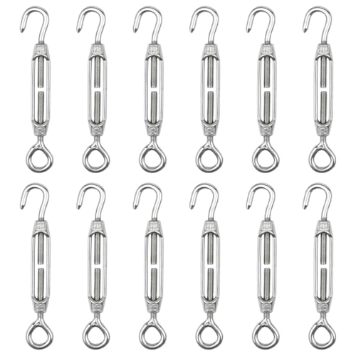 Kit di Tenditori Regolabili: Un set contiene 12 pezzi di tenditori regolabili M4 e il tendicorda per la corda è fisso, in modo da poter controllare la tensione con precisione. Soluzioni flessibili per uso interno ed esterno.