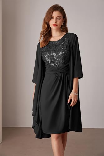 GRACE KARIN Women's Sequin Dress Two Piece Mother of The Bride Dresses with Jacket Lace Formal Wedding Guest Dress3