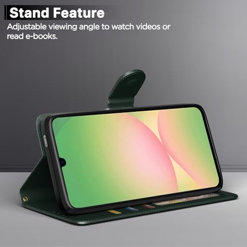 Image of Pikkme Flip Cover for Samsung Galaxy M17 5G / A17 5G / F17 5G Leather Finish | Inside TPU with Card Pockets | Wallet Stand and Shock Proof | Complete Protection Flip Case(Green)