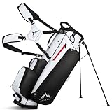 UNIHIMAL 8-Way Golf Stand Bag, Lightweight Walking Golf Bag with Full-Length Dividers, Cooler Pocket and Rain Hood, for Men Women, Black White