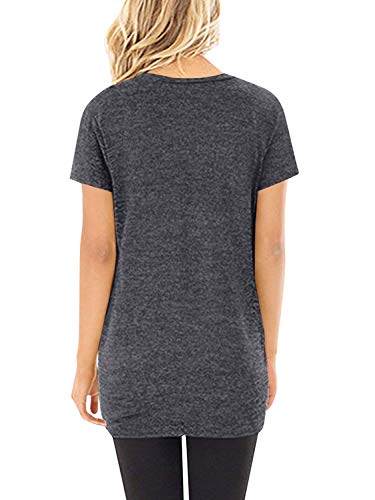 Yidarton Women's Comfy Short Sleeve Twist Knot Tops Blouses T Shirts(#2ga,m) Grey