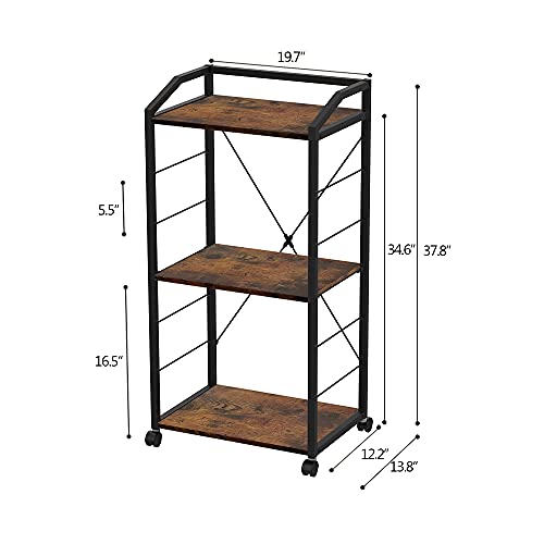 Vedecasa Large 3-Tier Mobile Printer Stand Rustic Wooden Computer Tower Stand Pc Stand Cpu Stand Retro Farmhouse Printer Shelf For Home Office Kitchen Organizer Storage With 8 Hooks Caster Wheels #TOP3
