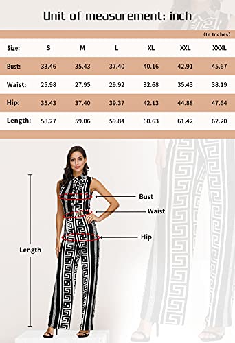 Pink Queen Women Black And White Printed Sleeveless Loose Long Jumpsuits Rompers,Black Geometric,Medium #TOP5