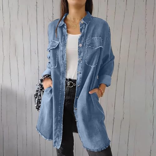 Womens Long Denim Jackets Plus Size Trench Coat Open Front Cardigan Button Down Long Sleeve Classic Jeans Jackets2