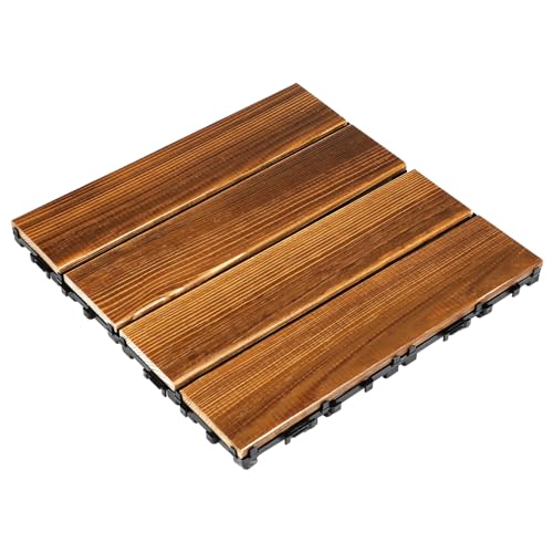 ORFOFE Piso de Madera Exterior para Patio Tarima de Madera Interconectable Resistente al Agua Diseño Antideslizante para Balcón y Jardín Acabado Cepillado Texturizado