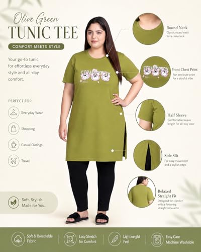 Image of In Love Women's Printed Cotton Plus Size Longline T-Shirt with Pockets | Cotton fabric - soft longline T-shirt with easy plus-size fit