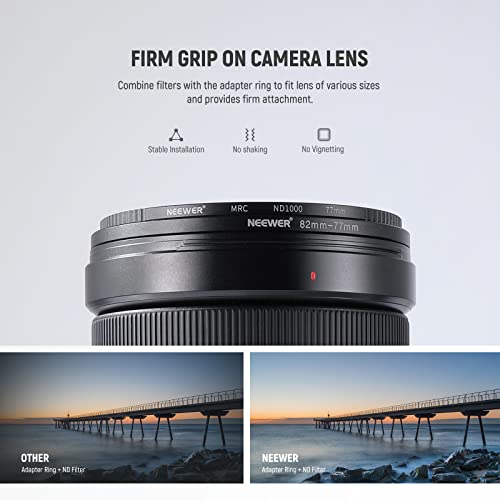 Image of Neewer 18 Pieces Metal Camera Lens Filter Adapter Ring Kit 9 Pieces Step Up Ring+9 Pieces Step Down Ring Set Compatible with Canon Nikon Sony Olympus DSLR Camera (Black)