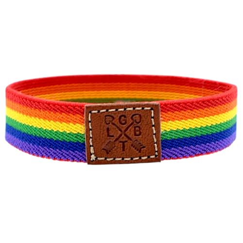 BDM Pulsera de hombre o mujer de tela con la bandera del orgullo Gay, LGTBI, bisexual, lesbianas y transexuales. Elástica y muy cómoda, brazalete de la amistad. Medida 18 a 20 cm.