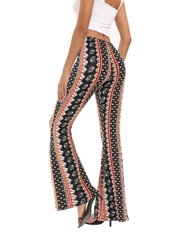 Image of WSPLYSPJY Women's Print Stretch Bell Bottom Flare Palazzo Pants Trousers