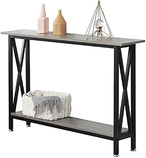 sogesfurniture Vintage Wooden Console Table Entryway Table with Shelf Storage and solid Metal Frame, Stable Side Table for Hallway, Living Room, Bedroom, 120x24x74CM, BHEU-DX-125-SW