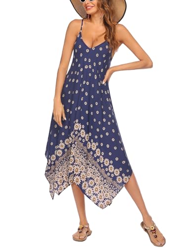 Image of Chigant Women's 2026 Summer Dress Casual Boho Sundress Spaghetti Strap Swimwear Cover Up Beach Flowy Midi Vacation Dresses