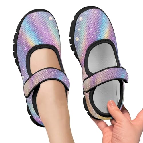 Forchrinse Rainbow Girls and Toddler Mary Jane Sneakers Soft Sole Barefoot Flats Comfort School Party Play Shoes Ballet Flats for Kids Size 11-2.53