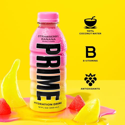 PRIME HYDRATION Variety - ICE POP, Strawberry Banana, Lemonade, Sports Drinks, Electrolyte Enhanced for Ultimate Hydration, 250mg BCAAs, B Vitamins, Antioxidants, Low Sugar, 12 Fl Oz, 15 Pack