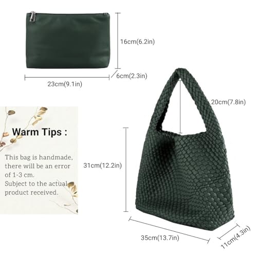 Image of Vegan Leather Hand Woven Tote Handbag Shoulder Bag and Woven Purses Large Shopper Bag for Women