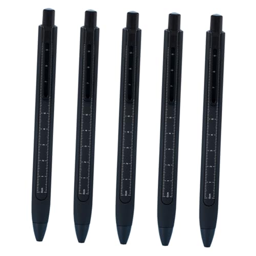 Bolígrafos de tinta gel con regla integrada, 5 unidades negro