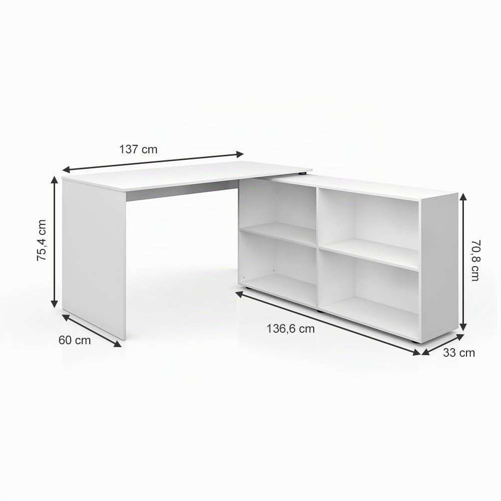 Vicco Escritorio de Esquina FlexPlus, Blanco, 137 x 60 cm