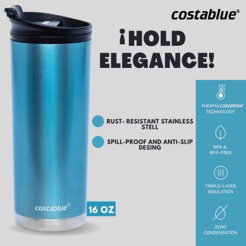 Costablue Travel Coffee Mug - 16 Oz. Stainless Steel Insulated Coffee Mug, Leak Proof Tumbler W/Dishwasher Safe Lid, Double Wall Travel Coffee Cup, Reusable Insulated Tumbler For Hot & Cold Beverages #TOP5