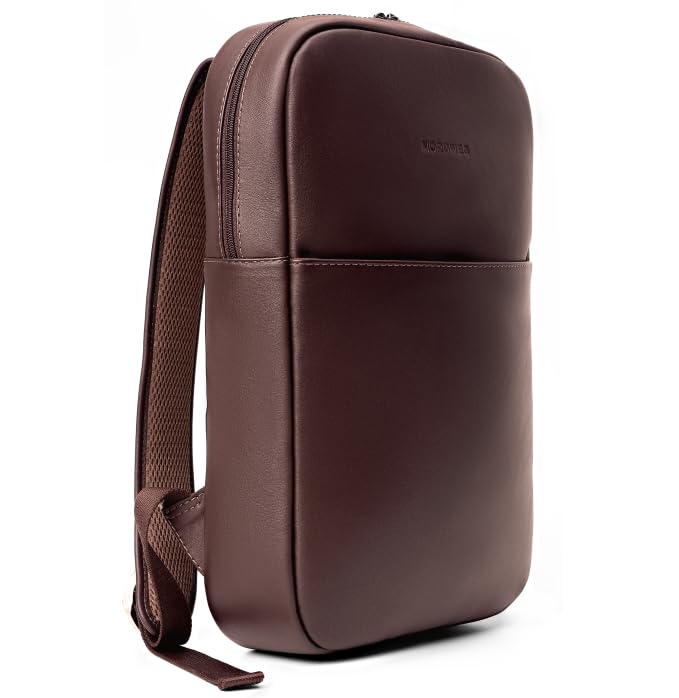 Slim Leather Laptop Backpack NW108 – Lightweight Daypack for Work, Travel & College – Fits Laptops up to 15.6” - Brown