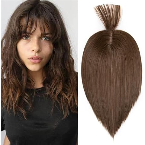 Lovenea 12 Inch Synthetic Hair Toppers for Women 8x12 cm Synthetic Hair Topper with Bangs for Thinning Hair Straight Clip-in Hair Pieces Natural Realistic Toppers for Daily Use (12 Inch, 8/12#) Cover