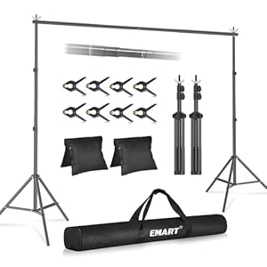 EMART Backdrop Stand 10×8.5ft(WxH) Photo Studio Adjustable Background Stand Support Kit with 2 Crossbars, 8 Backdrop Clamps, 2 Sandbags and Carrying Bag for Parties Events Decoration