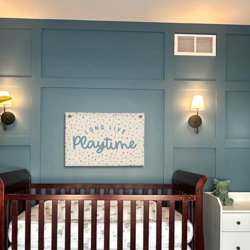 Image of Playroom Decor, Kids Wall Art Hanging Linen Banner, Blue Striped Wall Flag for Playing Room Nursery Playroom Decor, 20x30 Inch