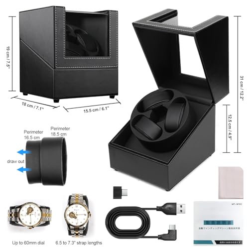 Image of J&T Technology Watch Winder for Automatic Watches,Automatic Watch Winder with LED Light,Rotating Watch Case with Japanese Quiet Motor,4 Rotation Modes,USB Type C