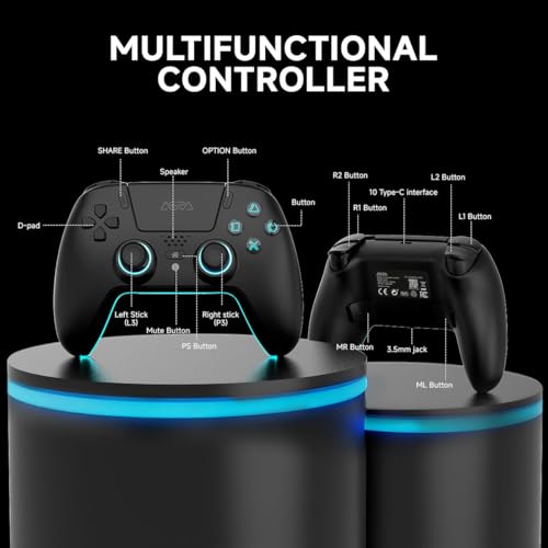 Image of ASRVA Black Wireless Pro Controller for PS5, Hall Effect Joystick No Drift, 4 Back Paddles, Macro, Gyro, 1000mAh, RGB, Compatible with PS5 /Pro /Slim /PC /iOS /Android