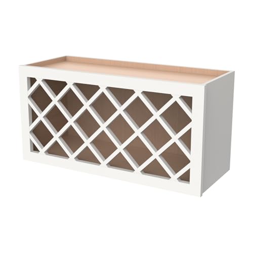 Origami Solid Wood RTA Wine Bottle Rack Wall Cabinet with Lattice Panels - Wine Storage for Bar, Pantry, Cellar & Basement - Mocha (30'W 12'D 15'H)