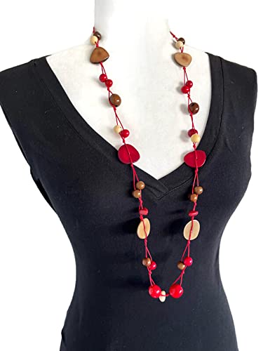Collar tagua rojo marron beige juego de pendientes organicos 3