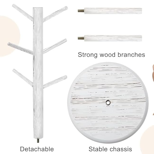 Patelai Coffee Mug Tree 14 Inch Wood Mug Holder Stand with 6 Hooks for Counter, Coffee Bar Accessories and Organizer Station Removable(White)