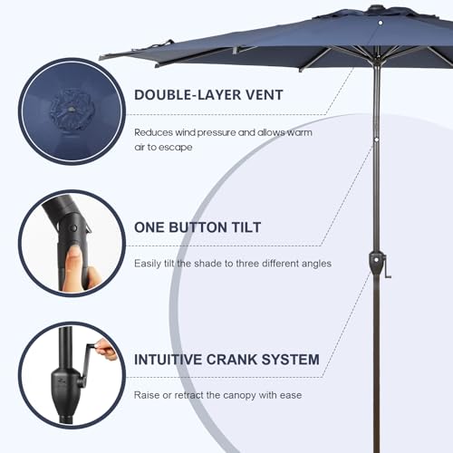 Image of Abba Patio 11FT Lyon Outdoor Patio Umbrella Outdoor Table Umbrella with Push Button Tilt and Crank Market Umbrella 8 Sturdy Ribs UV Protection Waterproof for Garden Deck Backyard Pool, Navy Blue