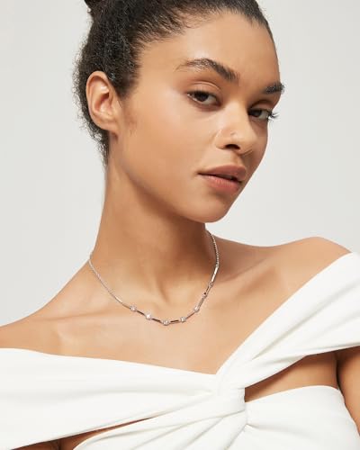 TIGRADE Silver Chain Necklace for Women Dainty Rectangular with Round CZ Pendant Anniversary Necklace Extenders Link with Lobster Clasp 16 Inch4