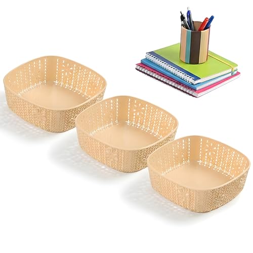 Image of Kuber Industries 3 Pcs Plastic Small Fruit Basket for Dining Table | Snacks, Groceries and Vegetable Basket for Kitchen Storage | Iceland Design - Cream